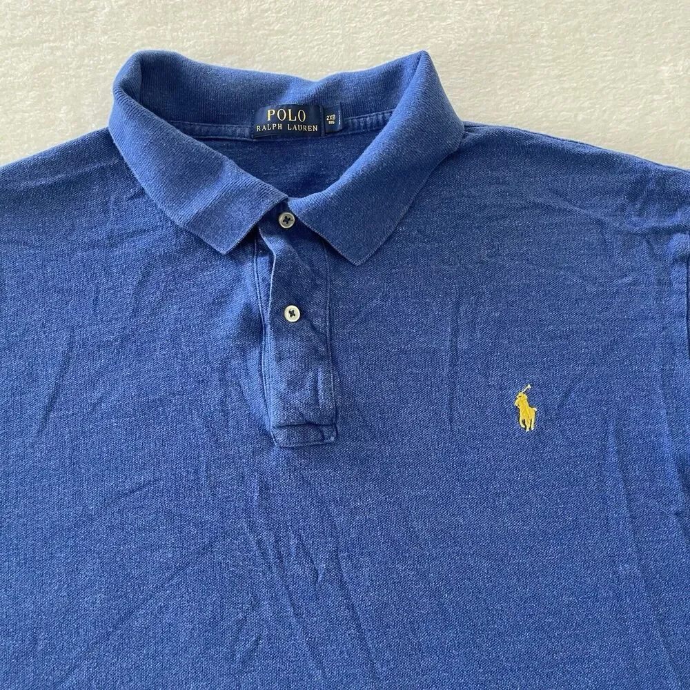 Polo Ralph Lauren Pima‎ Soft Touch Sz 2XB Big Men’s Polo Shirt Blue 100% Cotton